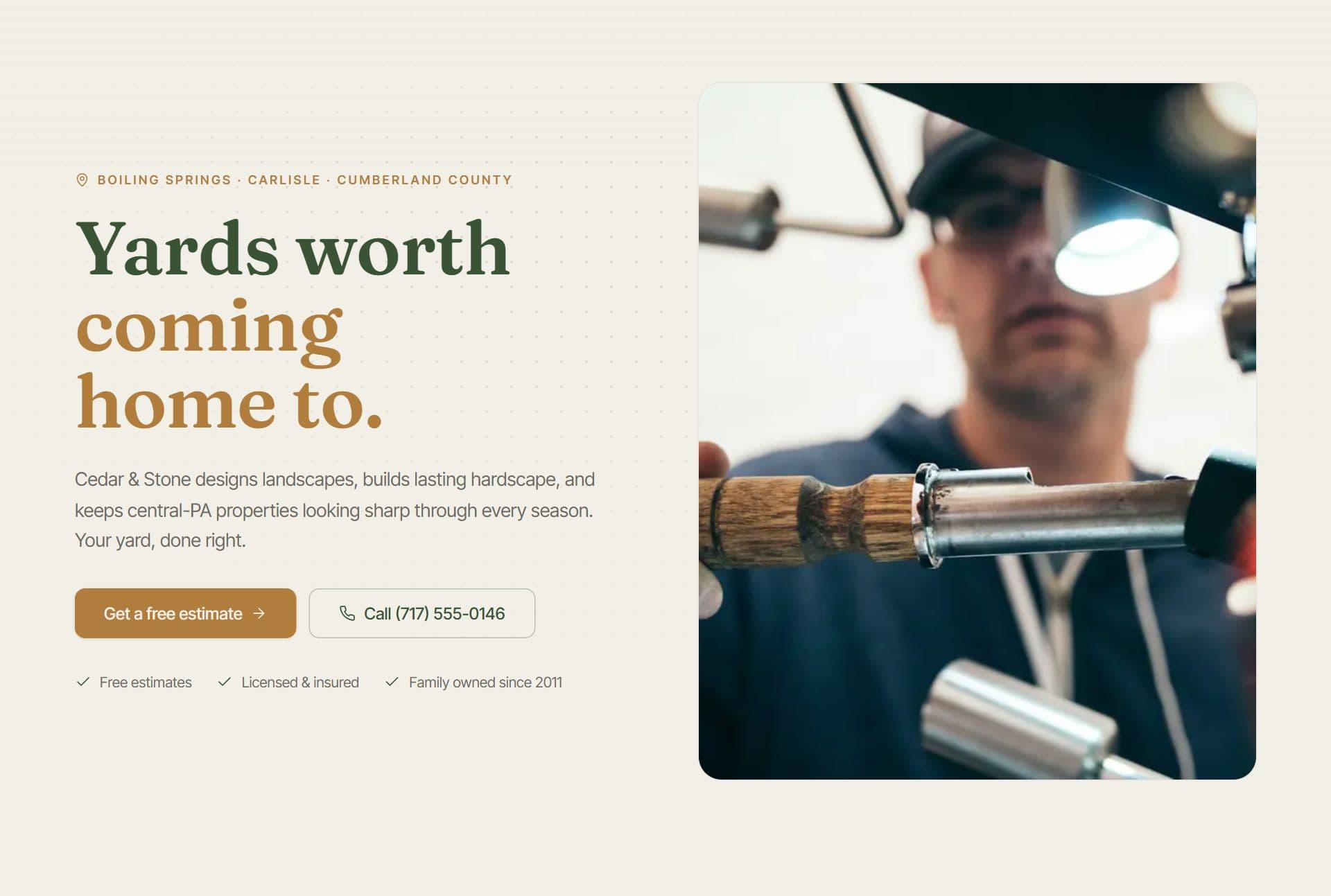Cedar & Stone Landscaping website built by Tuscarora Web