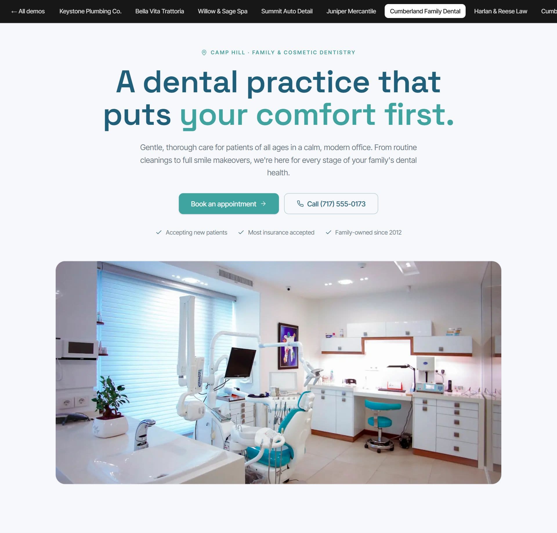 Cumberland Family Dental website built by Tuscarora Web